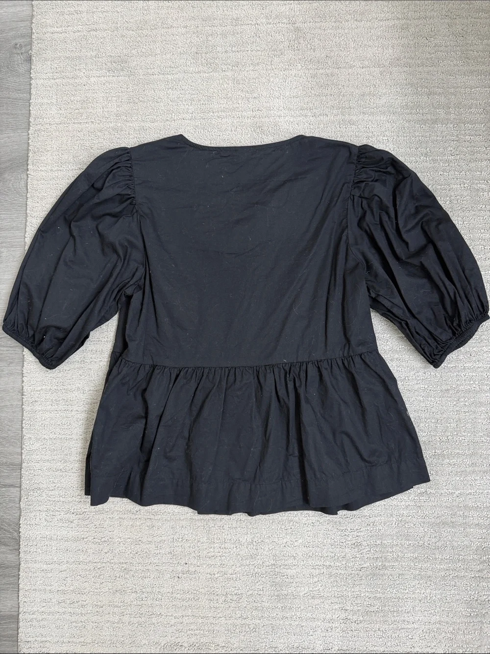 Old Navy Black Peplum Tie-Front Puff Sleeve Blouse